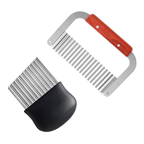 Crinkle Cutters French Fry Slicer Stainless Steel Blade Wooden Handle Vegetable Salad Chopping Knife 2 Pack