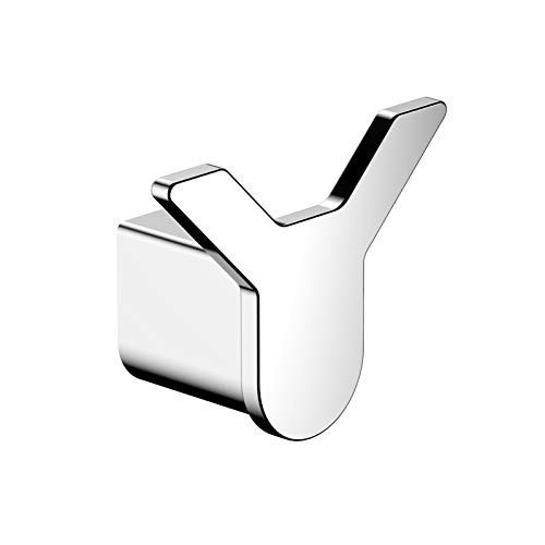 CRW Towel Hook Polished Chrome Soild Brass Bath Double Robe Hook Wall Mounted Coat Hook Holder Kitchen Bathroom Shower Towels Dual Hook