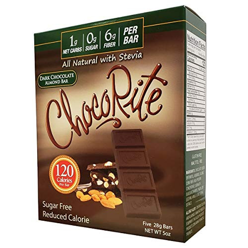 CHOCORITE SUGAR FREE SOLID CHOCOLATE - FIVE 1oz BARS- FIVE FLAVORS TO CHOOSE FROM -Dark Chocolate Almond Box of 5 - 1 oz bars-