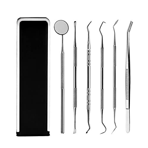 Dental Tools 6 Pack Stainless Steel Dental Pick Scraper Teeth Cleaning Tool Kit Dental Instruments - Plaque and Tartar Remover Dental Scaler Hygiene Set with Mouth Mirror Tweezer Kit for Dentist