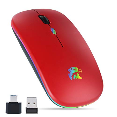 Bluetooth Mouse LED Wireless Mouse Rechargeable Bluetooth Wireless Mouse for Laptop Computer PC Chromebook iPad Notebook -Bluetooth Mouse Red-