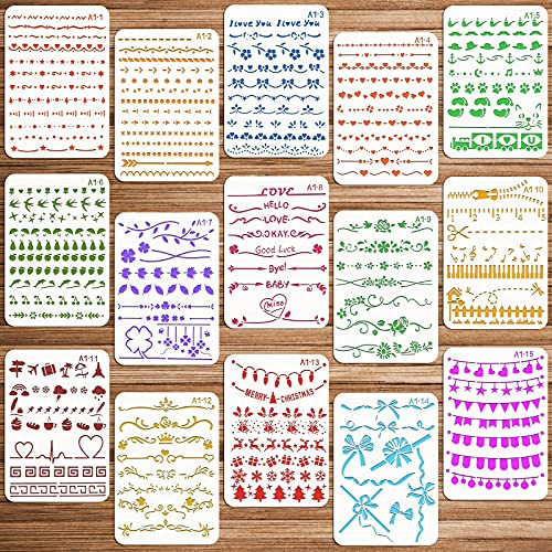 OOTSR 15PCS Lace Plastic Stencils Drawing Reusable Stencil Painting Templates Stencils for Word Art Works Home Decor  and  DIY Projects