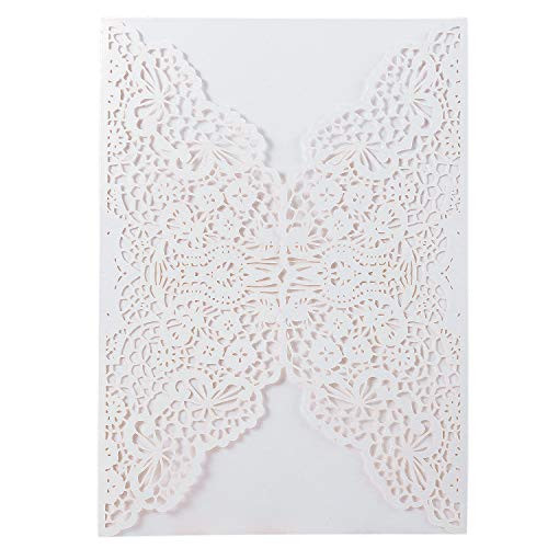 20pcs Elegant Wedding Invitation Cards Cover Laser Cut Flower Lace Invitation Template Cardstock for Bridal Baby Shower Engagement Birthday Party Graduation