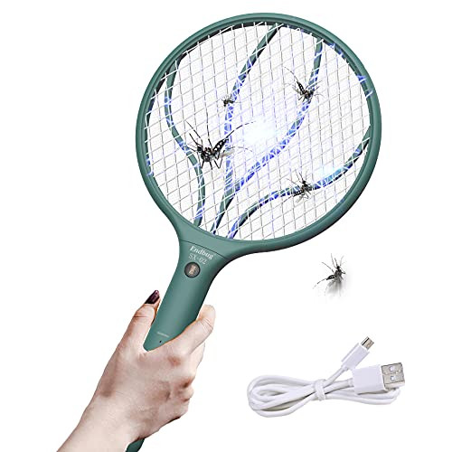 ZUOBIEZI Rechargeable Bug Zapper Electric Fly Zapper Racket Fly Swatter Racquet Mosquito Insects Gnat Killer Handheld 3000 Volt Indoor Outdoor -Green-