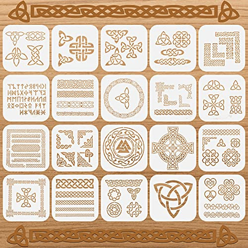 20 Pieces Viking Knot Stencils Viking Symbol Templates Stencils Reusable Border Stencils for Scrapbooking Drawing Tracing DIY Furniture Wall Floor Decor 7.87 x 7.87 Inches