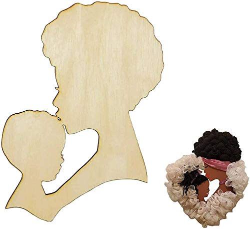 Zessisy Great Mother and Child Wreath DIY Template DIY Wooden PendantAfrican Girl Art Image DIY Wooden Template for Crafts Wreath for Front DoorThe Most Touching Gift for Mother's Day -A-