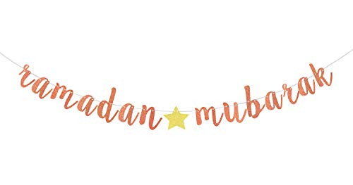Ramadan Mubarak Rose Gold Glitter Banner - Eid Mubarak Garland - Happy Eid - Ramadan Kareem Party Decorations Supplies Ramadan Mubarak Rose Gold Glitter Banner - Eid Mubarak Garland - Happy Eid - Ramadan Kareem Party Decorations Supplies