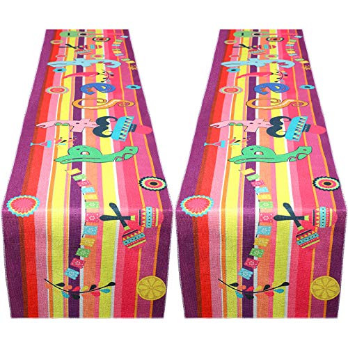 Tegeme 2 Pieces Mexican Fiesta Theme Table Runners Mexican Themed Table Runners for Summer Fiesta Party Decorations Luau Theme Cinco De Mayo Colorful Birthday Party Supplies
