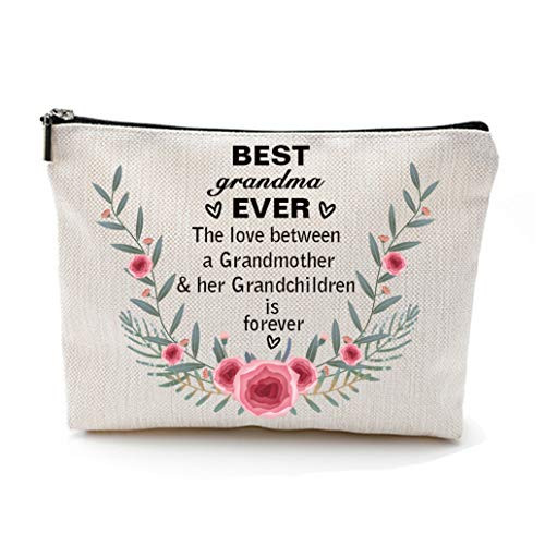 QZRMDA Best Grandma Ever Cosmetics Bag he Love Between a Grandmother and Her Grandchildren is Forever Cotton Canvas Makeup Bag Multifunction Pouch Travel Bag Gifts Cosmetic Bag for Women Sister