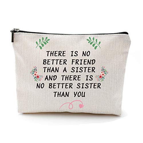 QZRMDA Sister Gifts Cosmetics Bag There is No Better Sister Than You Thank You Cotton Canvas Makeup Bag Multifunction Pouch Travel Bag Gifts Cosmetic Bag for Women Sister