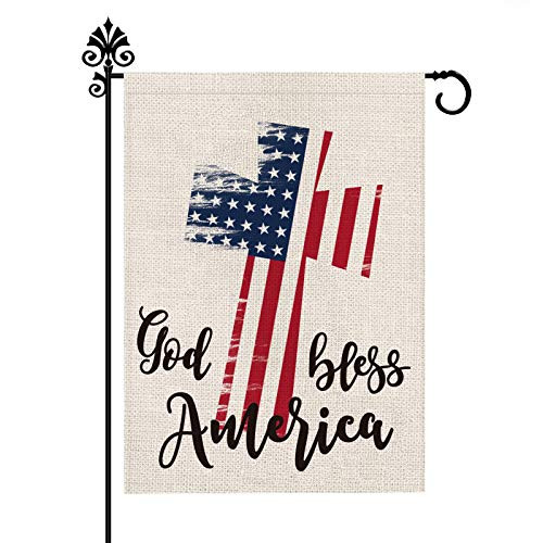 Fourth of July Day Garden Flag Cross God Bless America USA Flag Burlap Vertical Double Sided Patriotic Peace Outdoor Decoration 12.5 x 18 Inch Fourth of July Day Garden Flag Cross God Bless America USA Flag Burlap Vertical Double Sided Patriotic Peace Outdoor Decoration 12.5 x 18 Inch