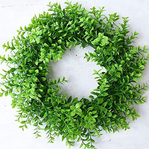 HEBE 16" Front Door Wreaths Artificial Spring Summer Wreath Greenery Boxwood Hanging Garland Farmhouse Welcome Door Wreath for Wedding Wall Window Decoration HEBE 16" Front Door Wreaths Artificial Spring Summer Wreath Greenery Boxwood Hanging Garland Farmhouse Welcome Door Wreath for Wedding Wall Window Decoration