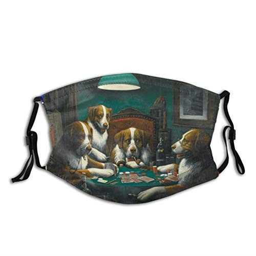 Cute Dog Playing Poker Game Face Mask With Filter Pocket Washable Reusable Face Bandanas Balaclava With 2 Pcs Filters