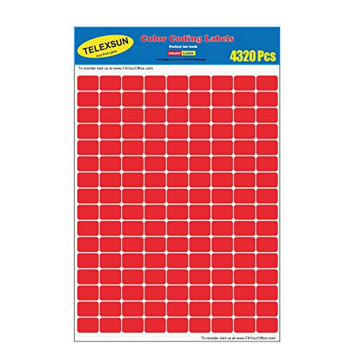 4320 Pcs 1-2" x 3-4" Rectangle Color Coding Dot Labels Red 0.5 x 0.75 Inches Rectangular Stickers 8 1-2" x 11" Sheet ? 30 Sheet ?
