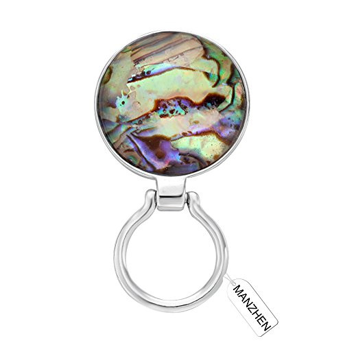 MANZHEN Transparent Glass Natural Abalone Paua Shell Magnetic Eyeglass Holder for Shirt?Silver?