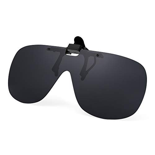 JM Polarized Clip on Sunglasses Frameless Flip Up One Piece Shield Lens for Prescription Glasses Grey