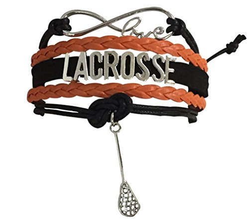 Infinity Collection Lacrosse Charm Bracelet - Orange and Black Lacrosse Jewelry for Lacrosse Players  and  Lacrosse Teams