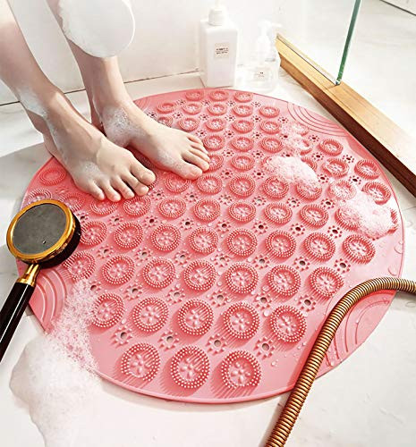 Yasion Bathtub Massage Mat Shower Mats Non Slip Resistant Bath Slip Mat Shower Floor Mat for Textured Surface for Bathtub Bathroom Tub Mat Pads Foot Massage Mat Bath Massage Pad 21.6 InchPink