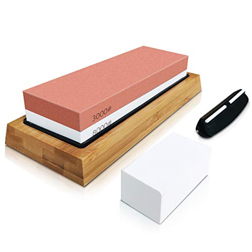 Whetstone Knife Sharpening Stone 2 Side Grit 3000-8000 Waterstone- Whetstone Knife Sharpener- NonSlip Bamboo Base and Angle Guide Whetstone Knife Sharpening Stone 2 Side Grit 3000-8000 Waterstone- Whetstone Knife Sharpener- NonSlip Bamboo Base and Angle Guide