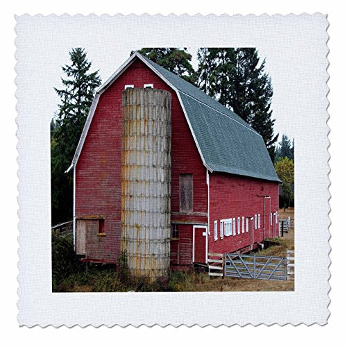 3dRose Print of Red Country Barn and Silo - Quilt Square, 8 by 8-Inch (qs_212579_3)