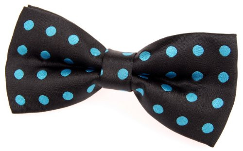 Retreez Men Classic Polka Dots Woven Microfiber Pre-tied Bow Tie -4.5"- - Black with Cyan Blue Dots