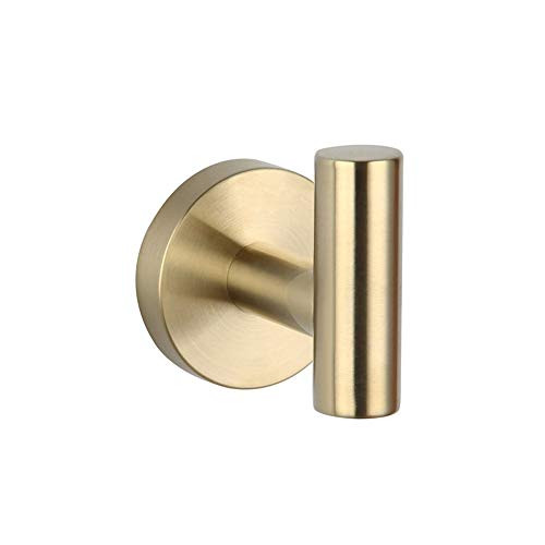 GERZWY Bath Single Coat Hook SUS 304 Stainless Steel Towel-Robe Clothes Hook for Bathroom Kitchen Contemporary Hotel Style Wall Mounted Brushed PVD Zirconium Gold AG1207C-BZ