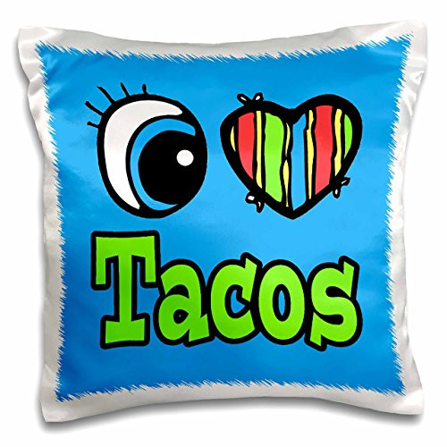 3dRose Bright Eye Heart I Love Tacos - Pillow Case, 16 by 16-inch (pc_106606_1)