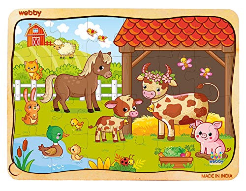 Webby Educational Wooden Puzzles - Farm Animals - 24 Piece Kids Preschool Jigsaw Puzzle Toy for Toddlers