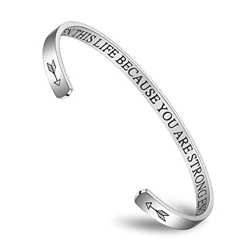Recovery Jewelry for Women Silver Cuff Bangle You were Given This Life Because You are Strong Enough to Live It Bracelet
