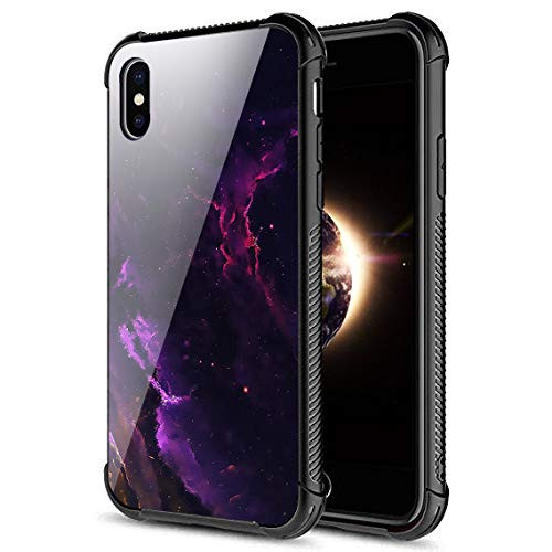 iPhone Xs Max CasePurple Star Sky Pattern Tempered Glass iPhone Xs Max Case for Girls -Four Corners- -Anti-Fall- Fashion Pattern Design Cover Case for iPhone Xs Max