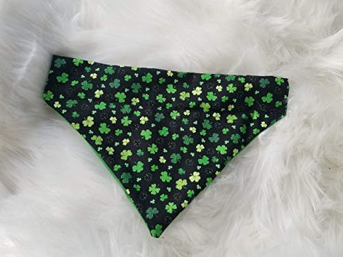St Patrick's Day Plaid Tiny Clover Over the Collar Dog Bandana Extra Small