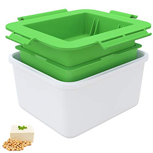 SERIJUTT Tofu Press Tofu Maker with Middle Strainer  and  Water Collecting Tray Easily Removes Water from Tofu for Better Texture and Taste BPA Free Tofu Tool -Green-