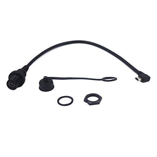 Kework 0.3 Meter Mini USB Mount 90 Degree Left Angle Mini USB Male to Female Flush Panel Mount Extension Cable for Car Truck Boat Motorcycle Dashboard Charging and Data Transferring -L-Mini USB-