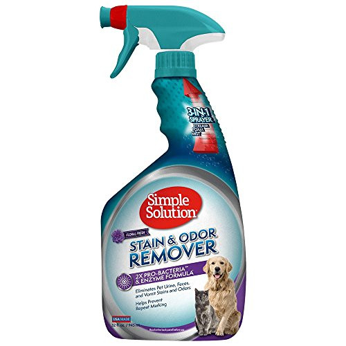 Simple Solution Pet Stain and Odor Remover - Enzymatic Cleaner with 2X Pro-Bacteria Cleaning Power - Floral Fresh 32 Ounces Simple Solution Pet Stain and Odor Remover - Enzymatic Cleaner with 2X Pro-Bacteria Cleaning Power - Floral Fresh 32 Ounces