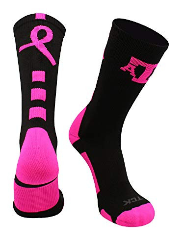 TCK Texas A and M Aggies Breast Cancer Awareness Crew Socks -Black-Neon Pink Large-