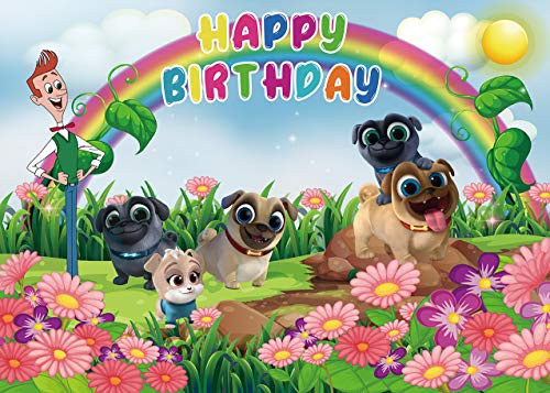 AOYU 7x5ft Puppy Dog Pals Birthday Party Supplies Backdrop Boys Kids Happy Birthday Photography Background Cake Table Decorations Banner Baby Shower Photo Studio Booth Props