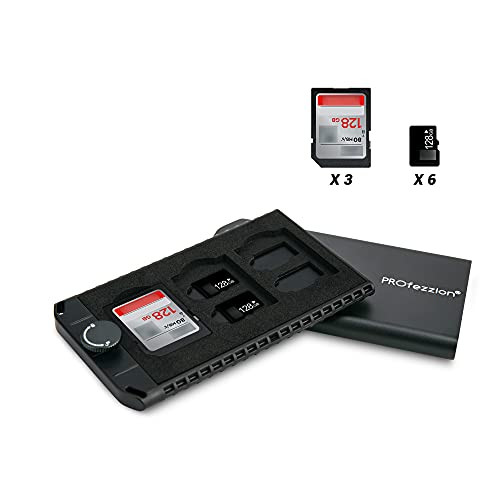 PROfezzion Slim Aluminum SD Card Holder Anti-Shock  and  Dust-Resistant Memory Card Case for 3 SD -SDXC -SDHC -Securedigital  and  6 TF -Micro SD -Micro SDHC -Micro SDXC Card