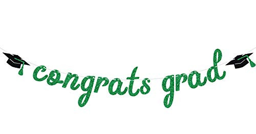 Green Glitter Congrats Grad Banner - Class of 2021 Graduation Decorations - High School Graduation College Grad Party Supplies