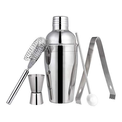 Zeonetak 24oz Boston Cocktail Shaker Set, Bartender Kit for Home and Professional Bartender,Stainless Steel Bar Tool Set with Shaker Tin,Jigger,Mixing Spoon,Ice Tong,Hawthorne Strainer, 5-Piece