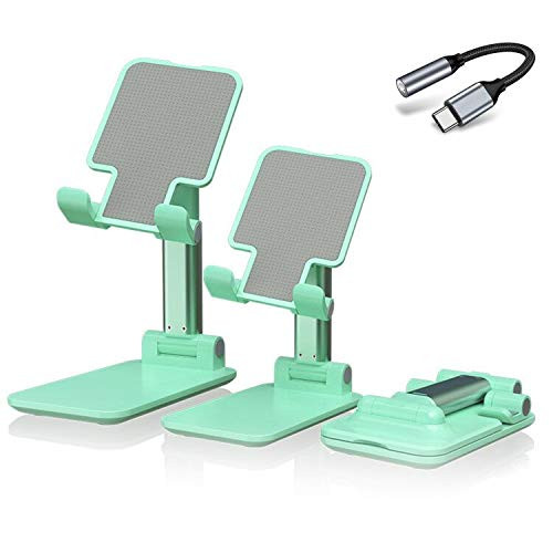 Cell Phone Stand Angle Height Adjustable Phone Stand for Desk  Foldable  and  Portable Phone Holder Cradle Dock Compatible with All Mobile Phone-iPhone-iPad-Kindle-Tablet -Mint Green-