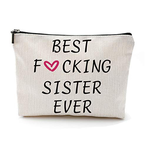 QZRMDA Sister Gifts Cosmetics Bag Best Sister Ever Cotton Canvas Makeup Bag Multifunction Pouch Travel Bag Gifts Cosmetic Bag for Women Sister