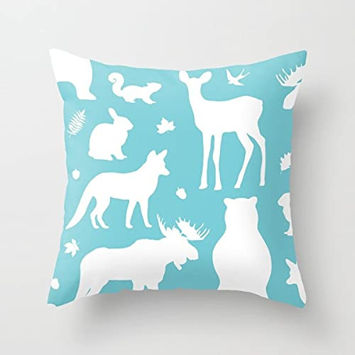 Woodland Animals Pillow with Insert - Forest Animals Pillow Cover - Woodland Nursery Decor - Blue Pillow Cover - Nursery Decor- 18"x18"