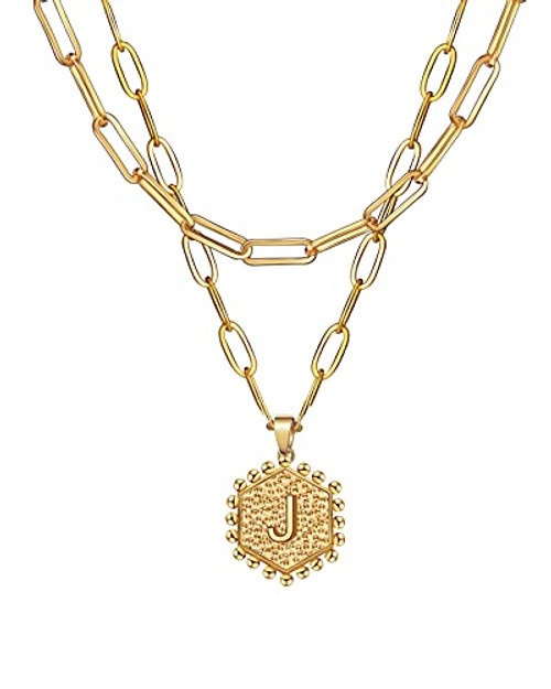 MOROTOLE 18K Gold Plated Initial Necklaces for Women Layered Paperclip Link Necklaces Hexagon Initial Letter Pendant Choker Necklaces for Girls MOROTOLE 18K Gold Plated Initial Necklaces for Women Layered Paperclip Link Necklaces Hexagon Initial Letter Pendant Choker Necklaces for Girls