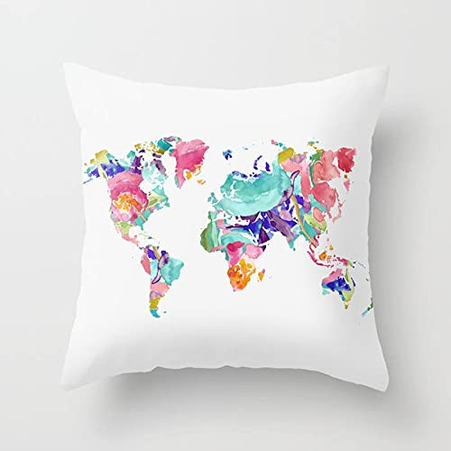 DKISEE World map Pillow with Insert Cover - Nursery Decor - 16x26-18x18-20x20 -by Aldari Home- 18"x18"