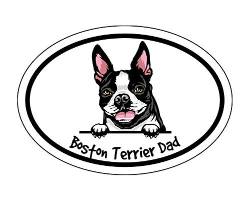 WickedGoodz Oval Boston Terrier Dad Decal - Dog Breed Bumper Sticker - for Laptops Tumblers Windows Cars Trucks Walls