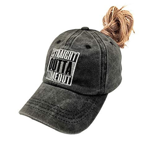 Waldeal Kids Embroidered Straight Outta Timeout Ponytail Hat Youth Adjustable High Bun Ponycap Black Waldeal Kids Embroidered Straight Outta Timeout Ponytail Hat Youth Adjustable High Bun Ponycap Black