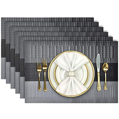 Aofmee Placemats Placemats for Dining Table Set of 6 Heat Resistant Place Mats Washable PVC Table Mats Woven Vinyl Plastic Placemats Non-Slip Stain Resistant Kitchen Table Placemats Easy to Clean