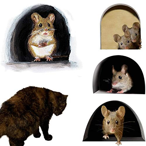 Realistic 3D Mouse Hole Wall Sticker Miniature Mouse Hole Decal Mural Unique StickerBest Choice for Decorating Car and  Home in an Easy Way -A-