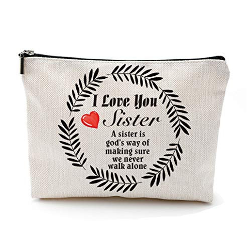 QZRMDA Sister Gifts Cosmetics I Love You Sister Cotton Canvas Makeup Bag Multifunction Pouch Travel Bag Gifts Cosmetic Bag for Women Sister