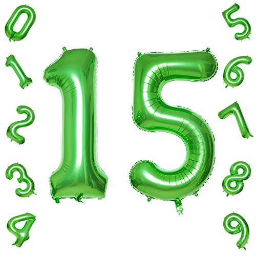 Green Number 15 Balloons40 Inch Birthday Number Balloon Party Decorations Supplies Helium Foil Mylar Digital Balloons -Green Number 15-